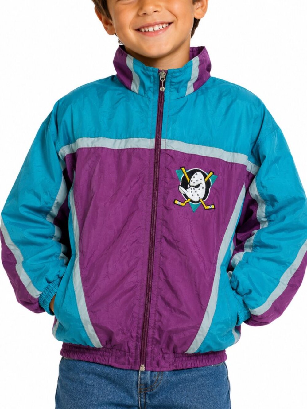 VINTAGE 90s Winning Goal Anaheim Mighty Ducks Windbreaker Jacket Sz 7 Disney Era